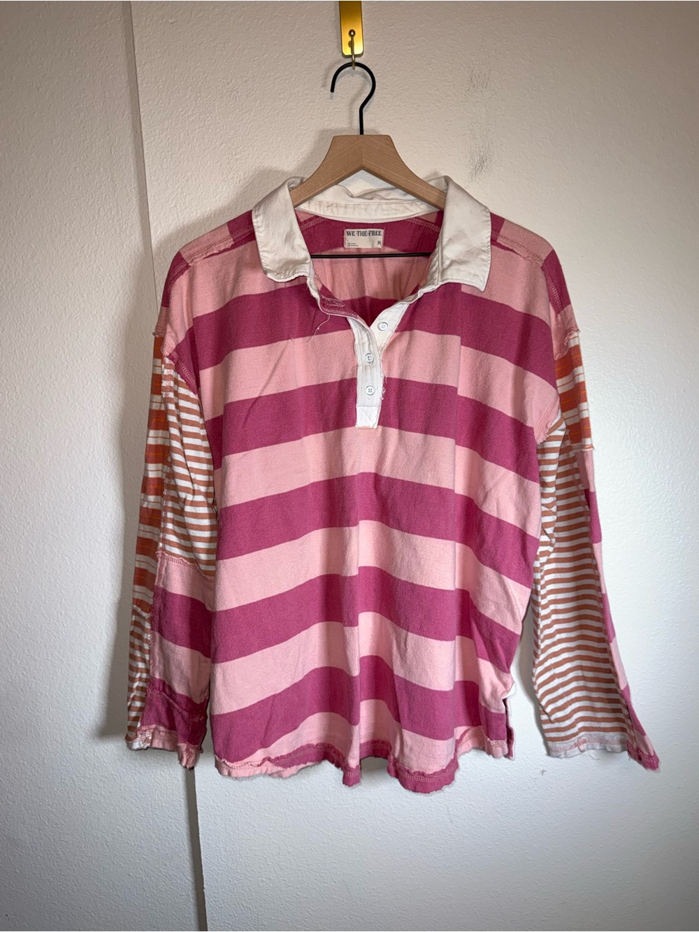 FREE PEOPLE WE THE FREE Oversized Striped Shabby Chic Cotton Rugby Shirt M - Picture 7 of 9